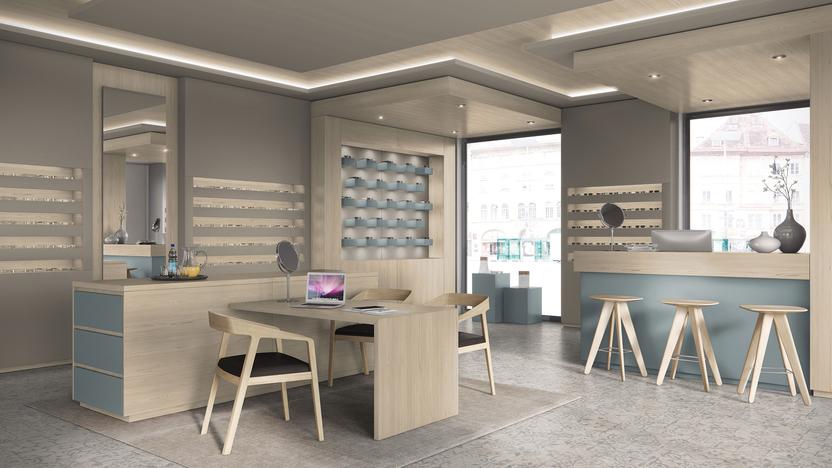 Brillen Ladengeschäft-Planung mit Holzoberflächen