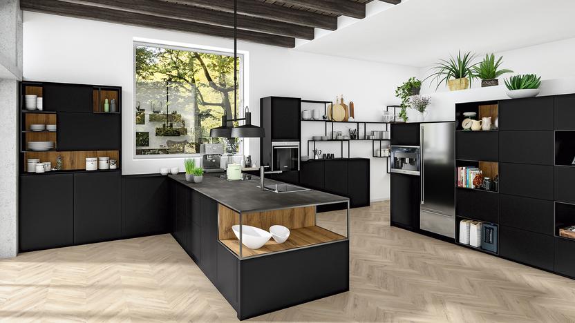 Moderne Küche in Schwarz und Insellösung