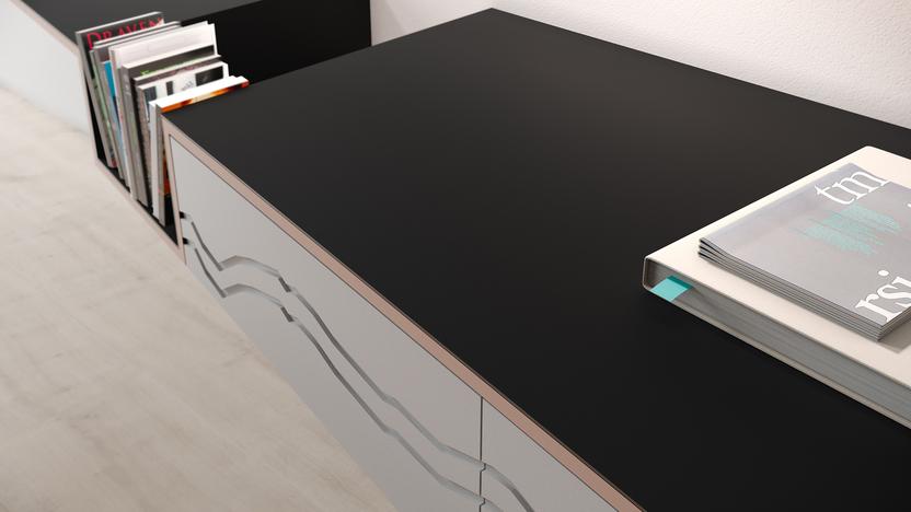 Modernes Schwarz-Graues Sideboard mit verzierter Front